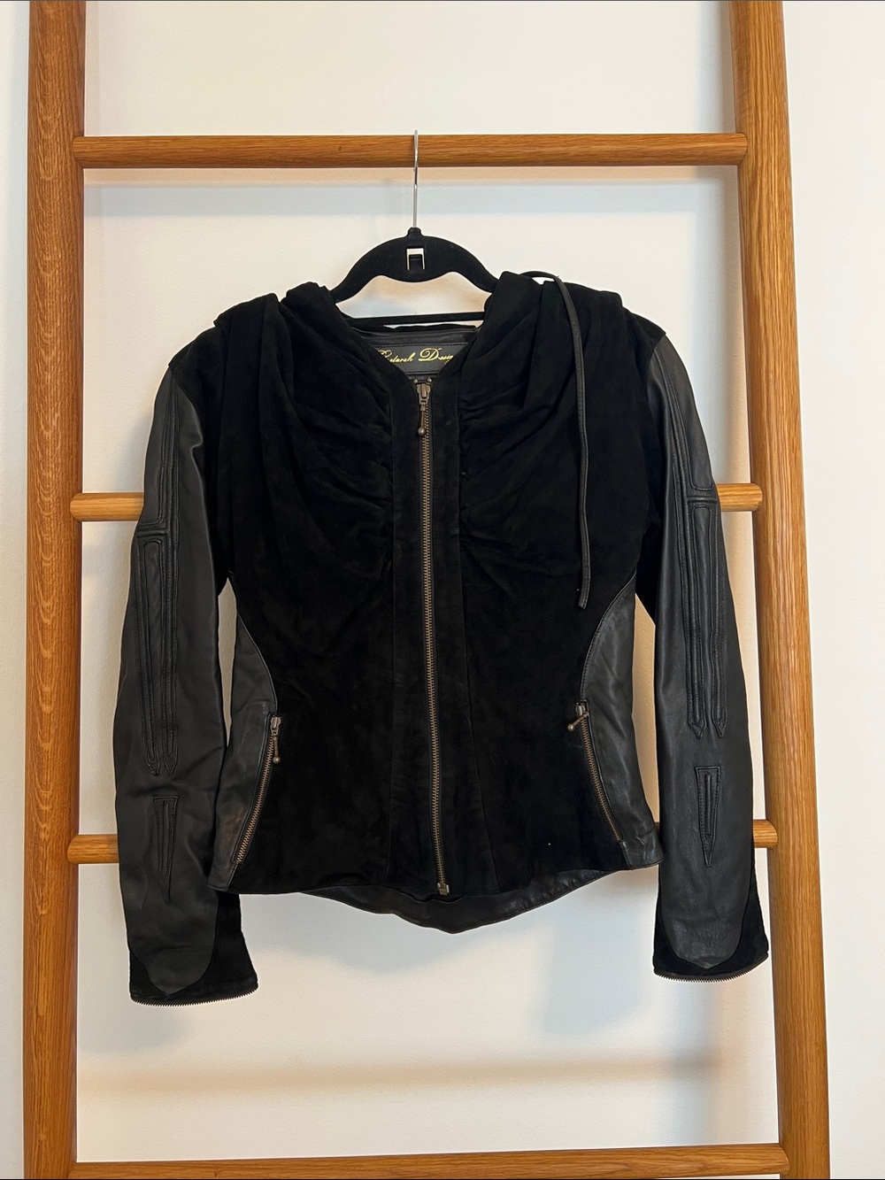 Gretareh Designs Black Suede Leather Hooded Moto Jacket Goth Darkwave